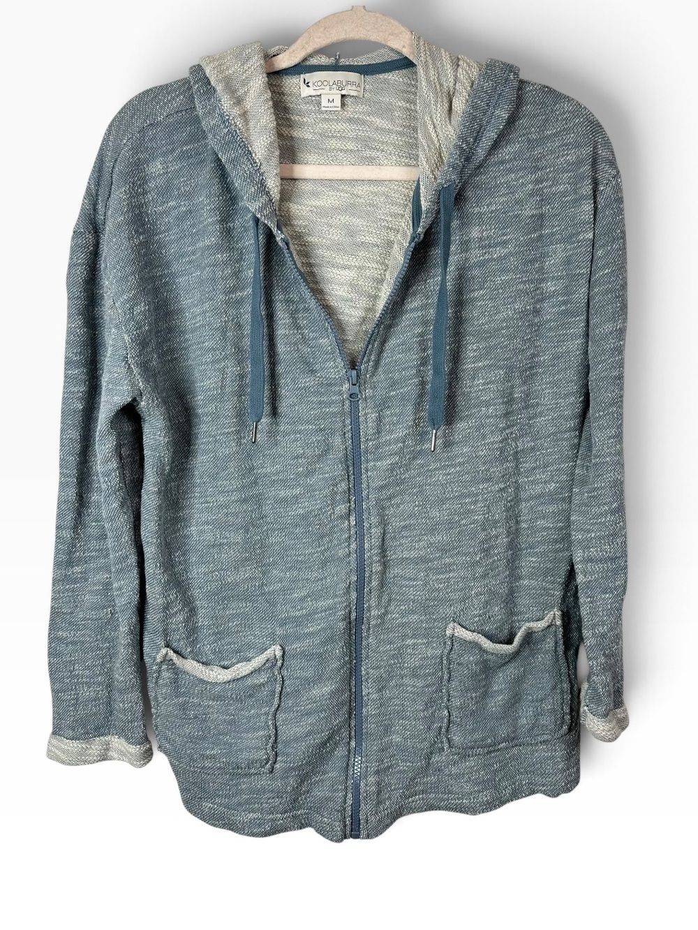 Koolaburra by UGG Blue Slub French Terry Full Zip Hooded Cardigan Sweater Medium